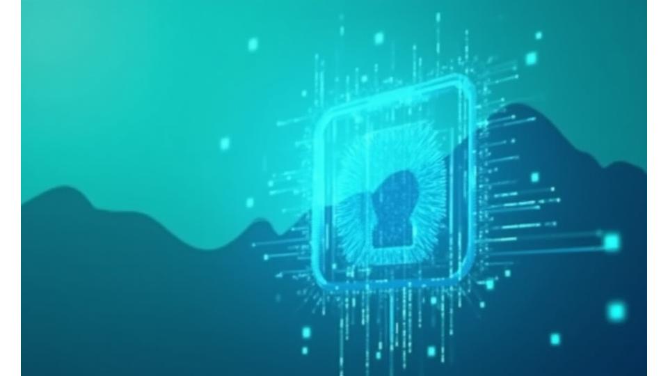 Abstract image representing data security and privacy with digital lock and mountain backdrop, suitable for a healthcare wellness company